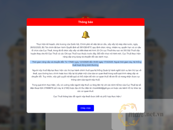 Tạm ngừng một số hệ thống thuế điện tử trong 5 ngày để nâng cấp