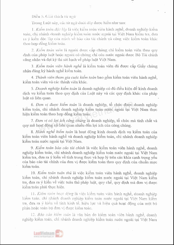 Luật Kiểm toán độc lập 2011, số 67/2011/QH12