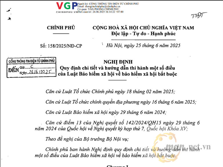 Nghị định số 158/2025/NĐ-CP về BHXH