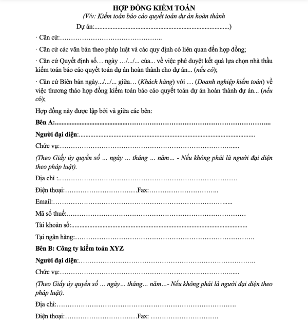 Mẫu hợp đồng kiểm toán 2025
