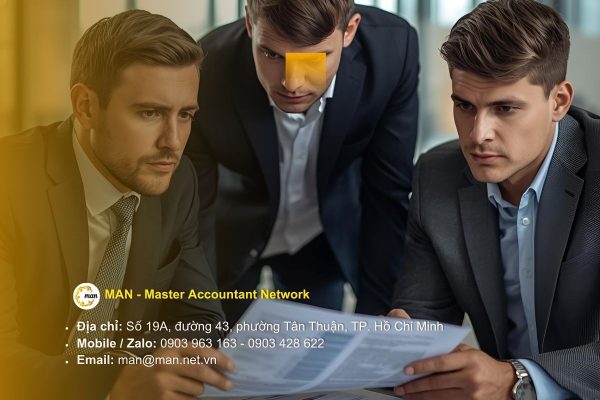 kiểm toán viên đang xem báo cáo tài chính và lập báo cáo kiểm toán độc lập