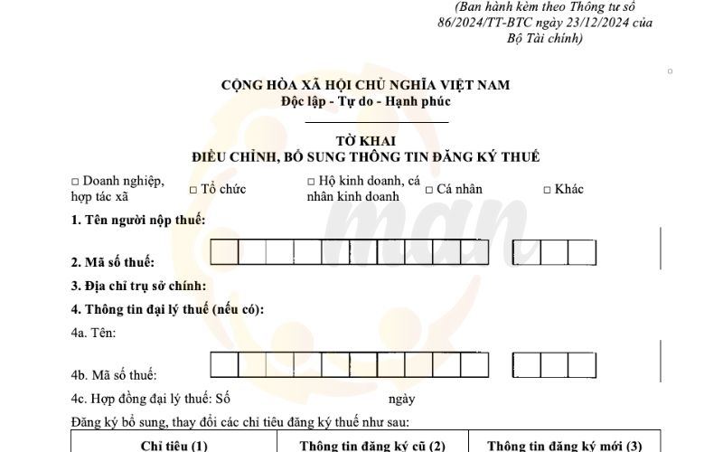 Mẫu 08-MST ban hành kèm theo Thông tư 86/2024/TT-BTC