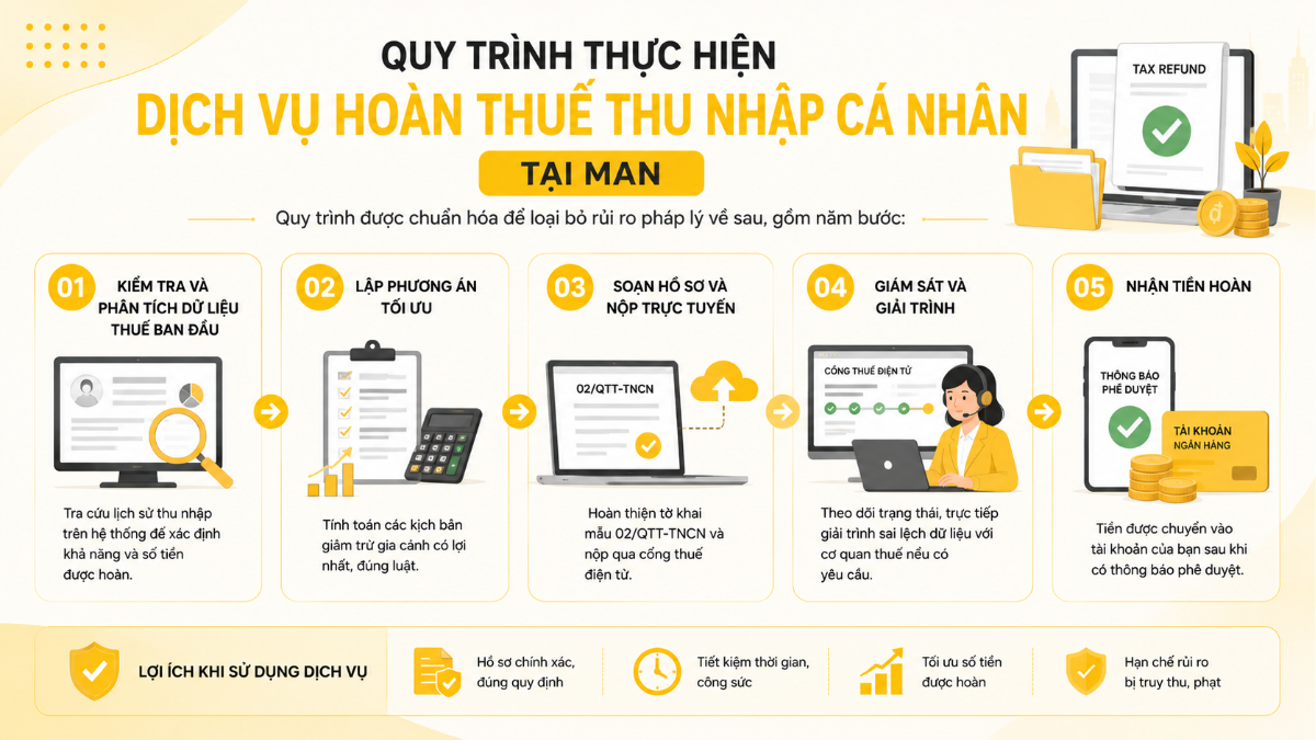 Quy trình thực hiện dịch vụ hoàn thuế thu thập cá nhân tại MAN
