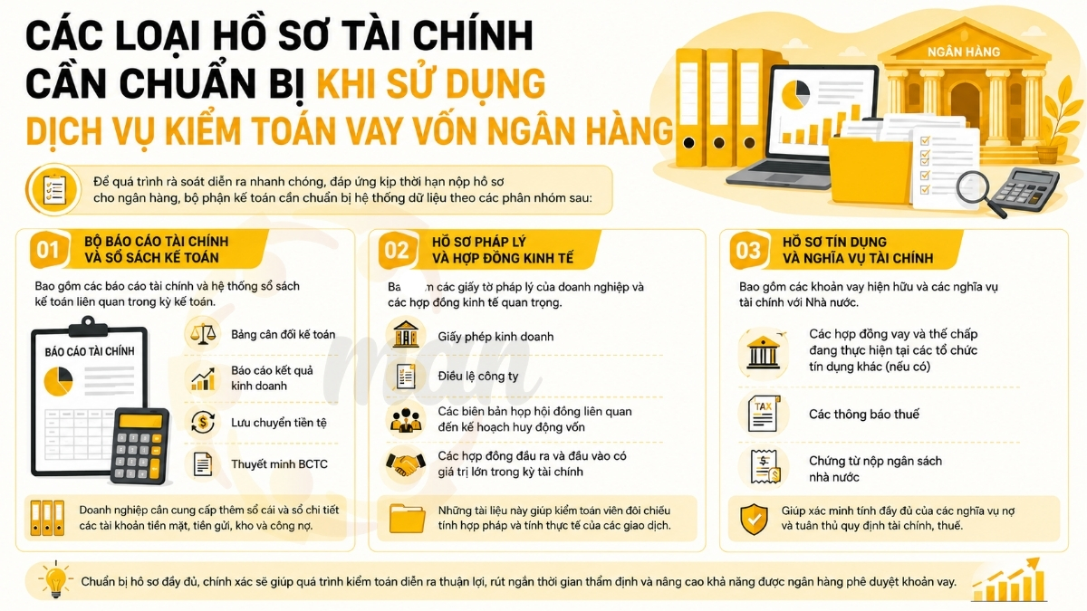 Các loại hồ sơ tài chính cần chuẩn bị khi sử dụng dịch vụ kiểm toán vay vốn ngân hàng