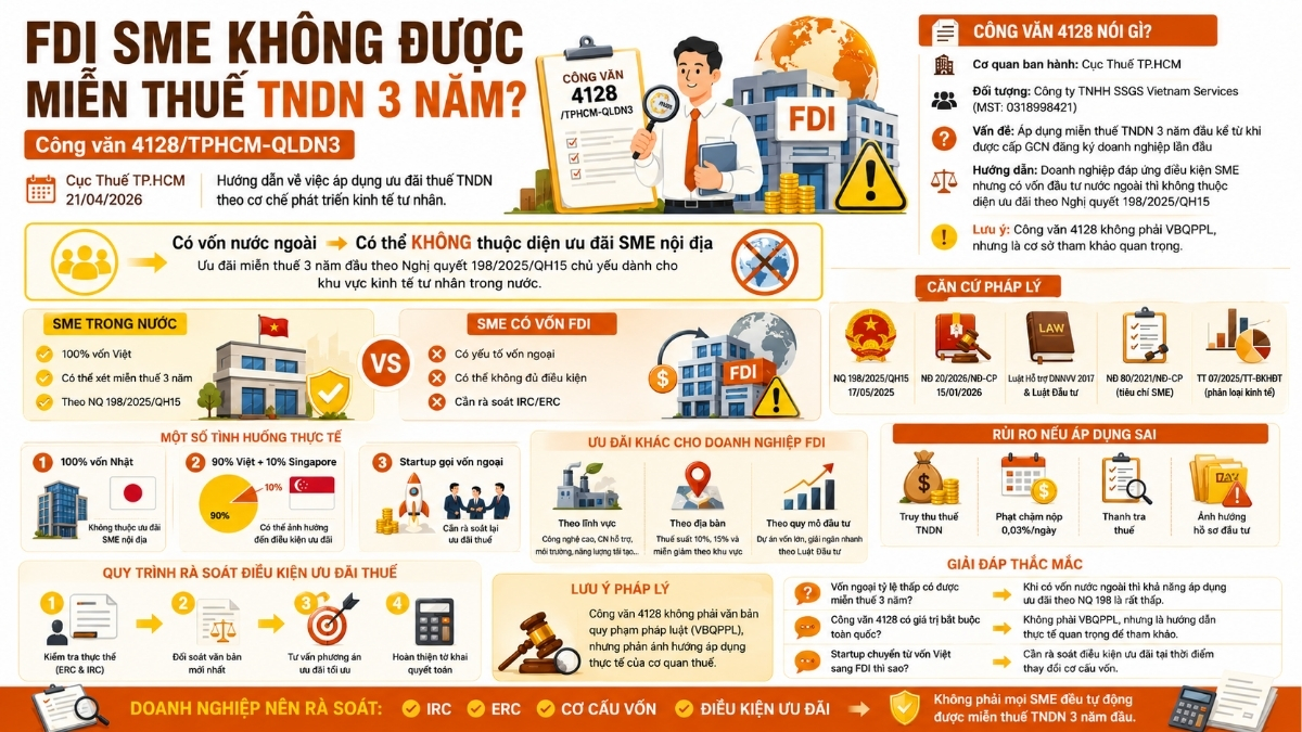 Công văn 4128/TPHCM-QLDN3 và thắc mắc doanh nghiệp FDI có được miễn thuế TNDN 3 năm đầu