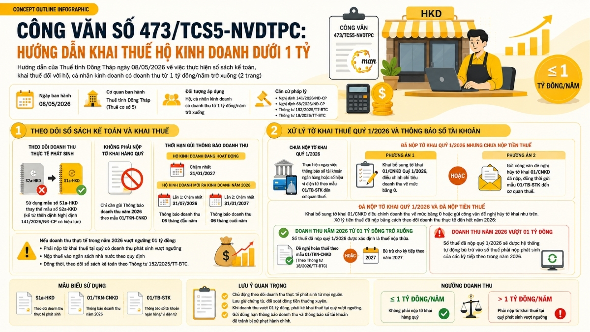 Theo Công văn số 473/TCS5-NVDTPC, hộ kinh doanh dưới 1 tỷ phải thực hiện gì
