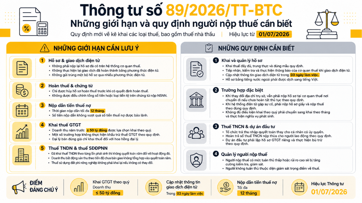 Thông tư 89/2026/TT-BTC và những giới hạn và quy định người nộp thuế cần biết