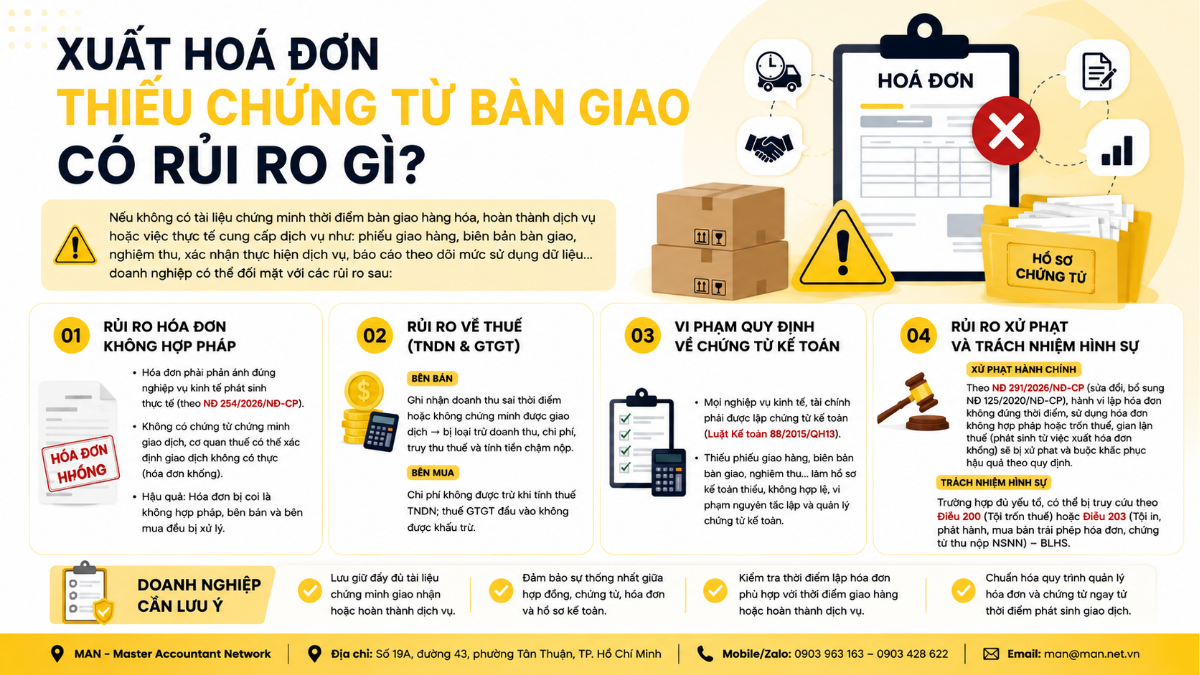 Xuất hoá đơn thiếu chứng từ bàn giao có rủi ro gì