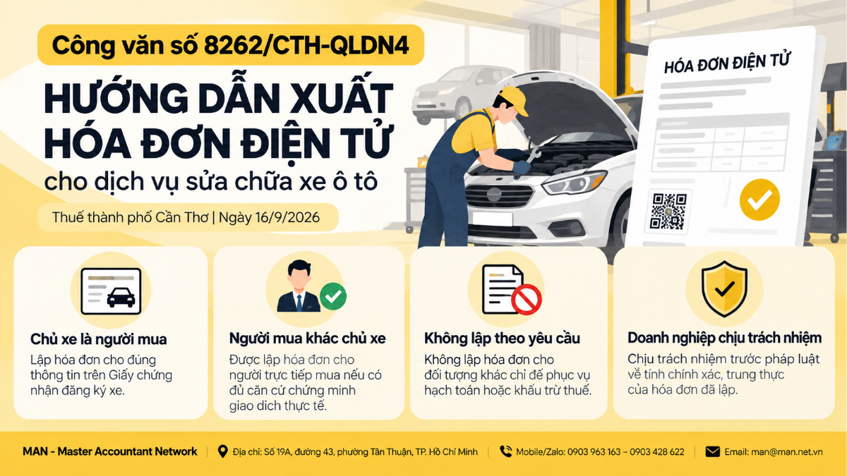 Công văn số 8262/CTH-QLDN4 hướng dẫn xuất hóa đơn sửa xe