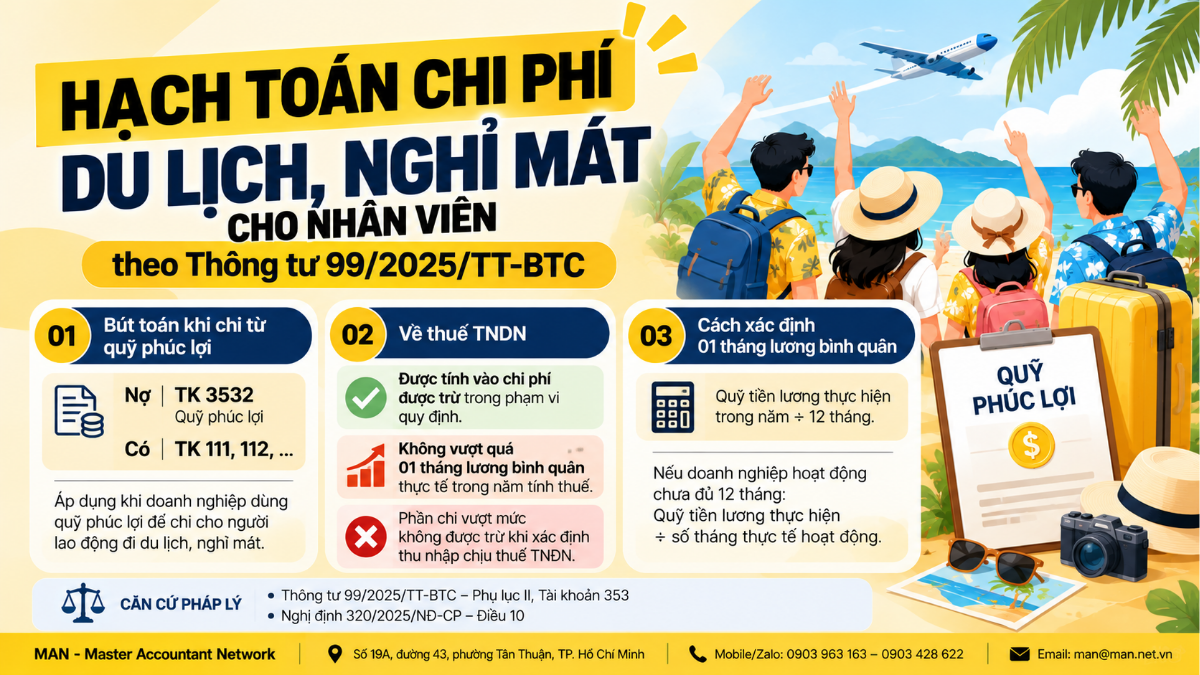 Hạch toán chi phí du lịch nghỉ mát cho nhân viên theo Thông tư 99