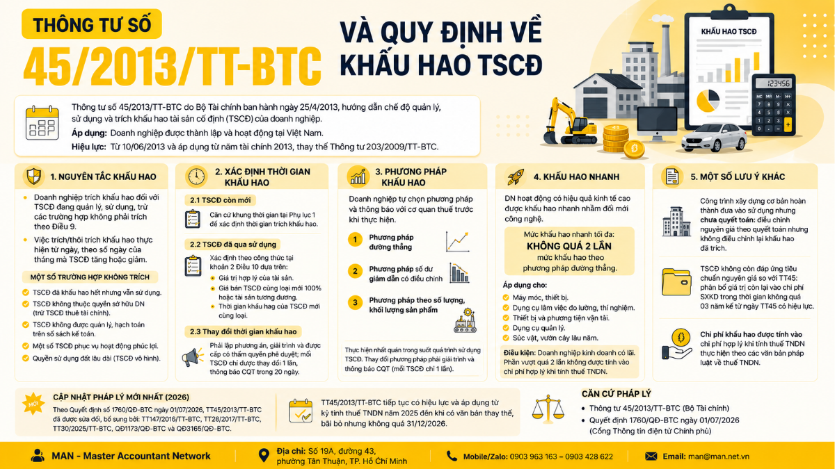 Thông tư số 45/2013/TT-BTC và quy định về khấu hao TSCĐ