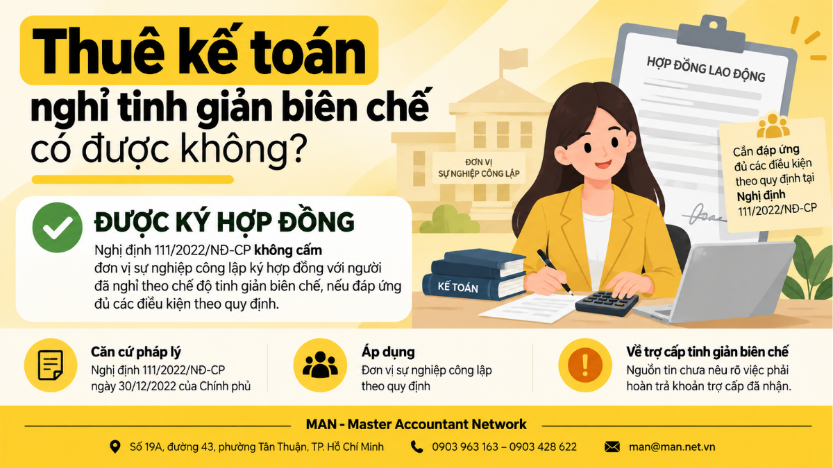 Thuê kế toán nghỉ tinh giản biên chế có được không