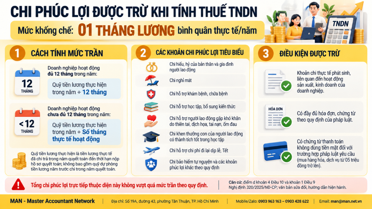 Chi phúc lợi được trừ khi tính thuế TNDN tối đa 01 tháng lương