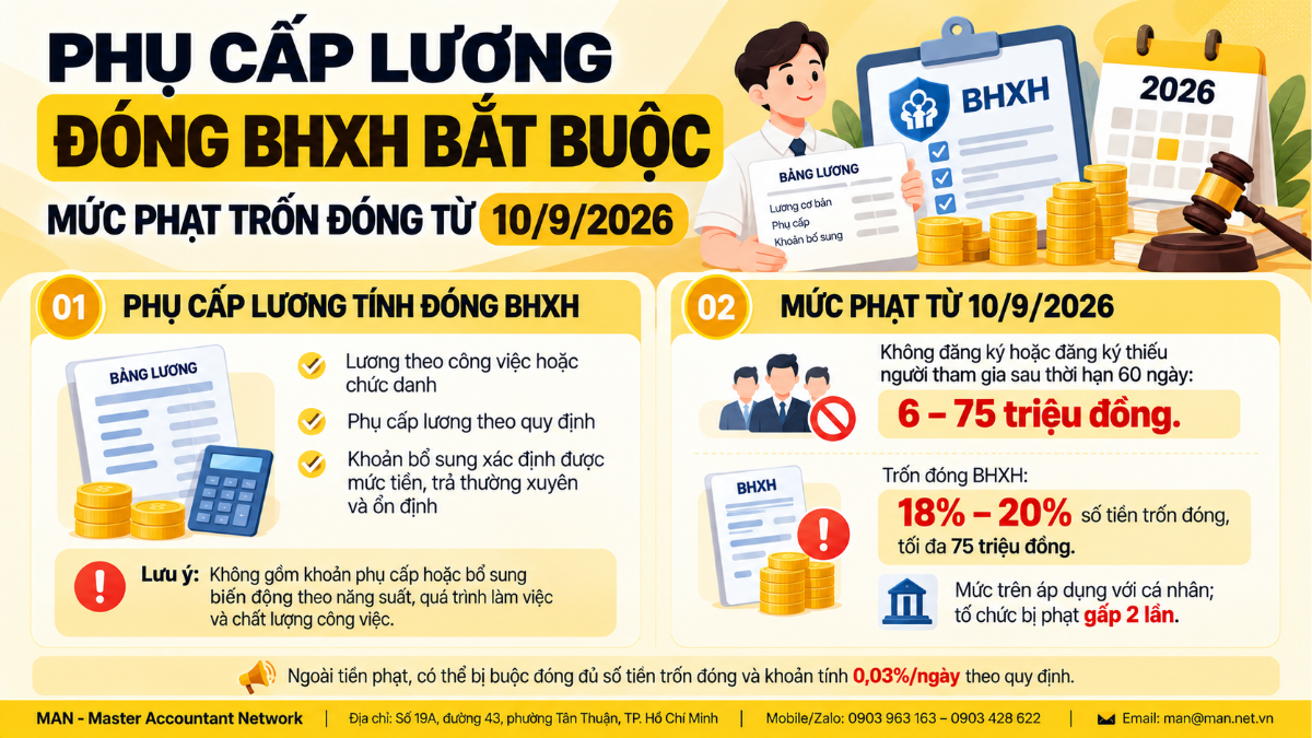 Phụ cấp lương đóng BHXH bắt buộc và mức phạt trốn đóng 2026
