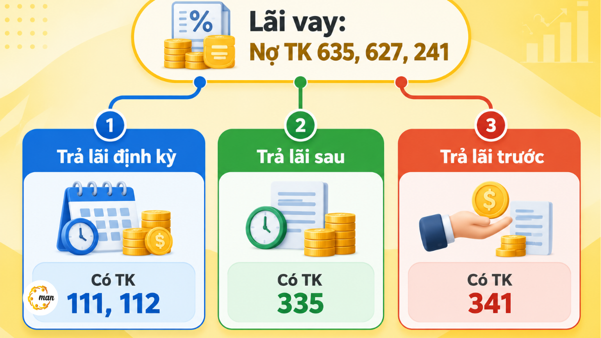 Sơ đồ hạch toán lãi vay tài khoản 341 theo phương thức trả lãi