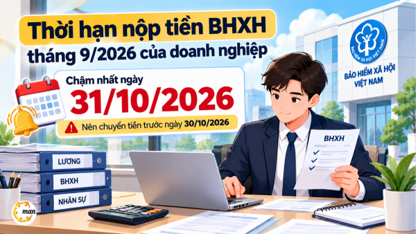 Thời hạn nộp tiền BHXH tháng 9/2026 của doanh nghiệp chậm nhất ngày 31/10/2026