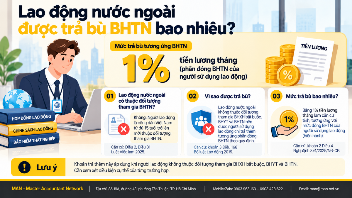 Trả bù bảo hiểm thất nghiệp lao động nước ngoài 1% vào lương